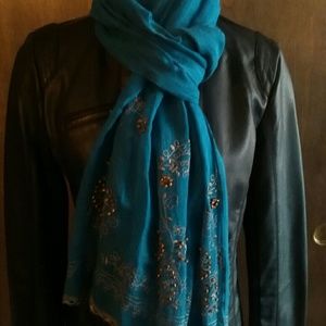 Bohemian vibe teal beaded scarf